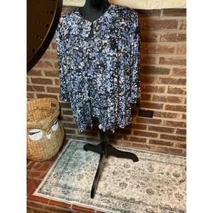 Womens Black Blue Floral Print Sleeveless Tank Top & Long Sleeve Top‎  Set 1X